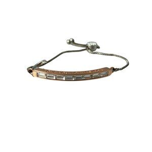 Silver Tone Rose Gold Tone Crystal Bar Bracelet Love You to the Moon Box Chain